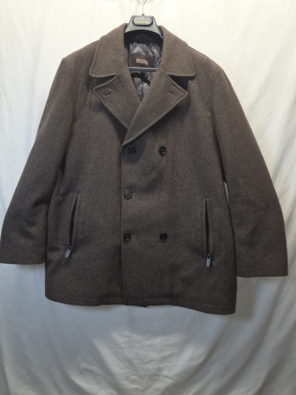 Michael Kors Men's Brown Wool Blend Double-Breasted Peacoat